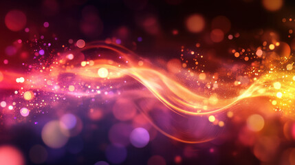Abstract colorful wave with glowing particles and light effects