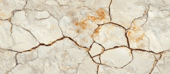 Fototapeta premium Cracked textured surface of beige stone with rough details and subtle color variations Copy Space