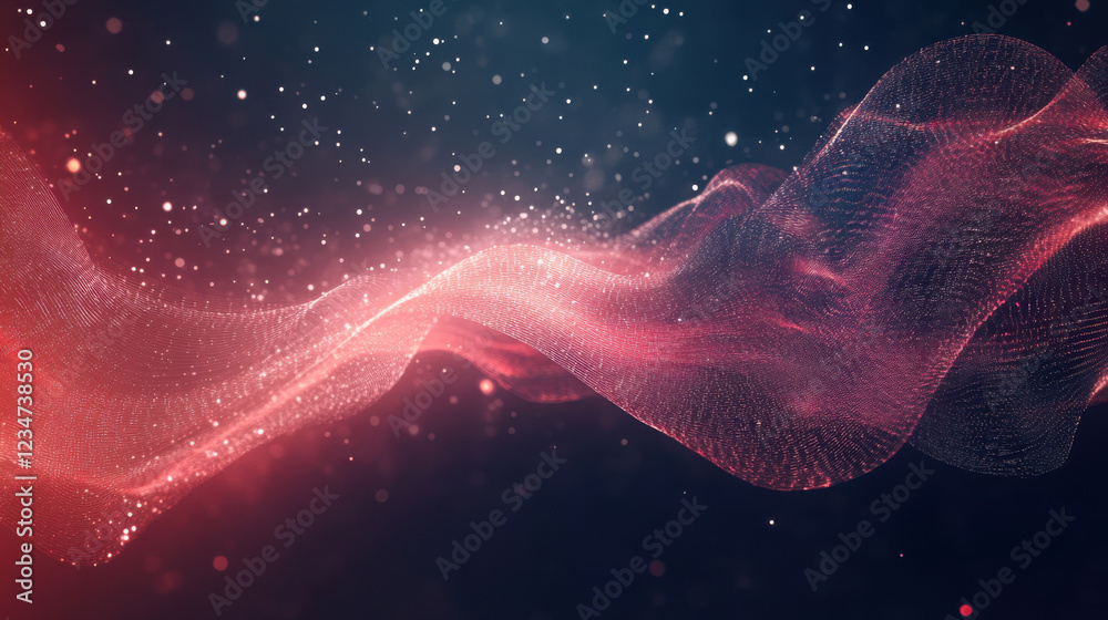 Wall mural abstract wave pattern with glowing particles in red and blue tones