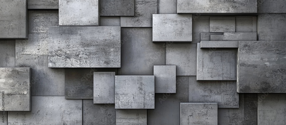 Wall mural modern textured abstract gray wall with rectangular metal panels and copy space for text placement
