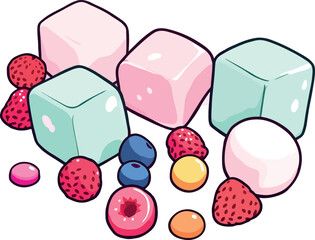 Colorful chewing gums with berries and candies cartoon illustration © fiore26