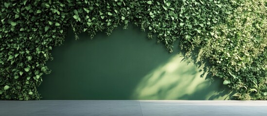 Green wall with lush creeping vines and leaves against a plain backdrop Copy Space for text placement