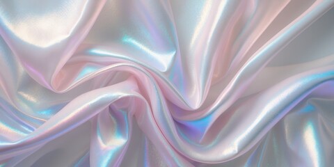 Obraz premium Abstract shimmering iridescent fabric with flowing folds in hues of pink and blue
