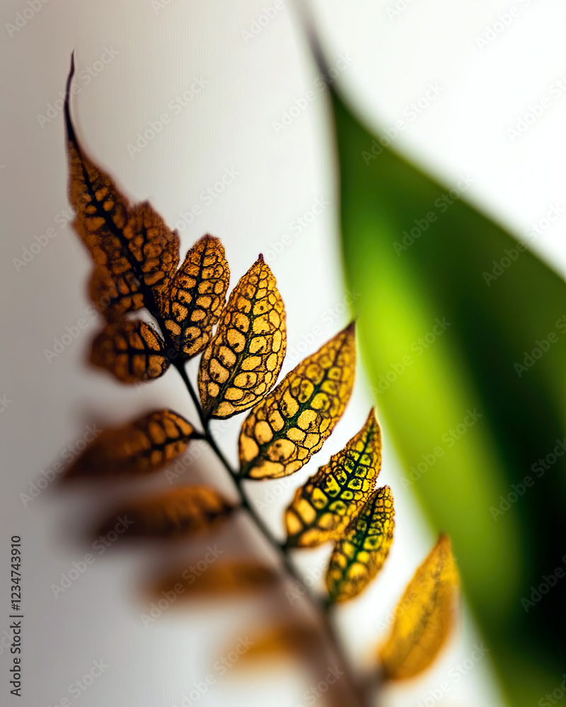 Poster Close up of a Palm Leaf Shadow Casting Intricate Patterns on a White Surface in Soft Light