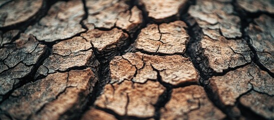 Dry cracked earth texture background with detailed patterns and color variations Copy Space