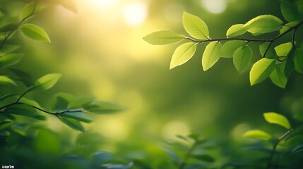 Sunlit Green Leaves in a Lush Forest Setting