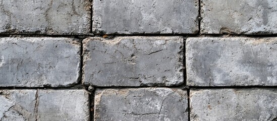 Textured pattern of weathered concrete paving stones with irregularities and visible wear, suitable for background use, Copy Space available.