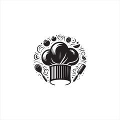 Illustration of a cook with his hat in the shape of a cloud, on black white vector