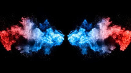 Fototapeta premium Red and blue smoke abstract on dark background