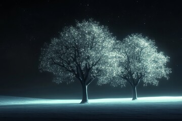 Illuminated leaves at night