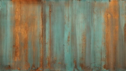 Obraz premium Oxidized Copper Patina on Corrugated Sheet Metal with Artistic Texture and Color Variation for Creative Design Projects