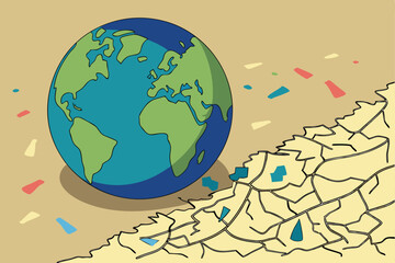  Earth globe, surrounded by microplastics, environmental pollution, detailed texture, macro photography, shallow depth of field, vibrant colors, ecological crisis, planet in peril, symbolic imagery,