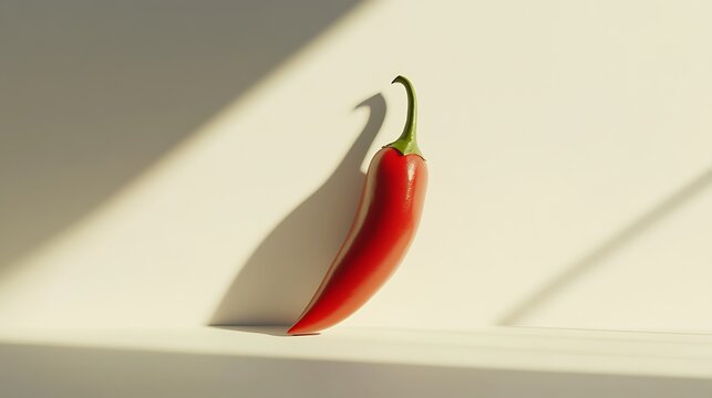 Red chili pepper on white surface with shadow
