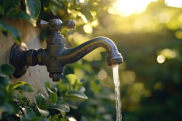 Water flow form Faucets in toilet or water close with sun light. Use for water saving concept. 