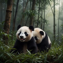 Fototapeta premium pandas in the bamboo forest