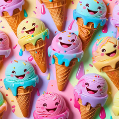 Happy Ice Cream Illustration, cheerful ice cream