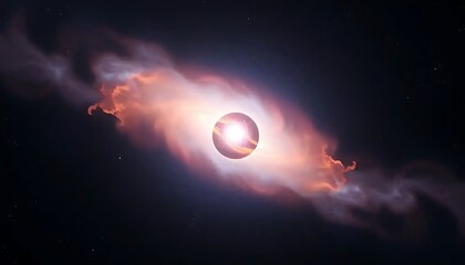 Celestial Body Surrounded By Cosmic Nebula Clouds
