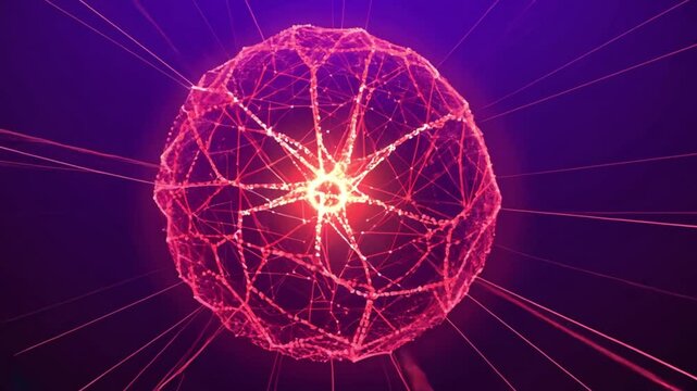 A pulsating network of dots forming a floating sphere, where each dot represents a neuron in a deep learning model