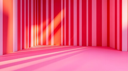Bright Pink and Red Striped Room with Shadows and Light Play