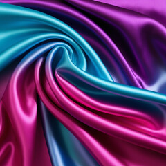 Obraz premium Pink tuquoise silk satin. Gradient. Wavy folds. Shiny fabric surface. Beautiful purple teal background with space for design. 