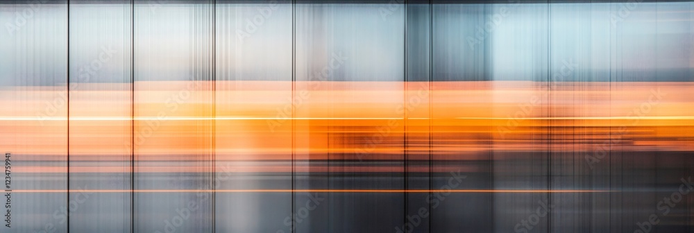 Poster Horizontal orange light trails blurring against a gray background create an abstract composition, evoking modern business concepts and dynamic energy in design and technology