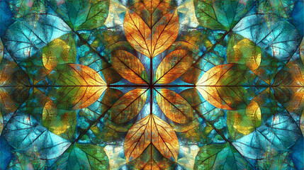 Kaleidoscopic Leaves: A breathtaking kaleidoscope of leaves, featuring intricate patterns and vibrant hues, transforming the natural world into an abstract artistic masterpiece.