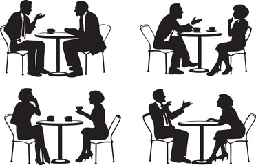 Two professional business people are deep meeting silhouette, businessmen and women meeting together silhouette, vector illustration art.