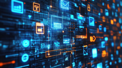 Obraz premium Digital Data Flow in Futuristic Cyber Network