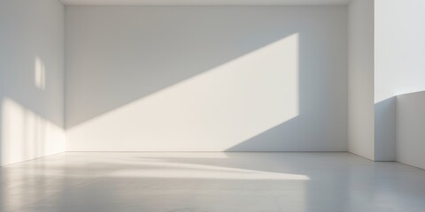 Obraz premium Abstract white wall interior with natural light shadows and soft reflections on the floor Copy Space.