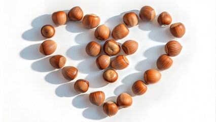 Forest nuts located in the form of a heart on a white background for creative design