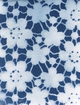 Cyanotype on watercolor paper of antique floral lace