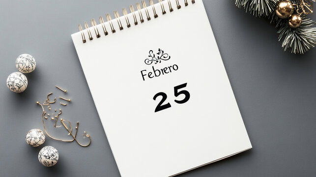 Calendario Minimalista con Fecha del 25 de Febrero