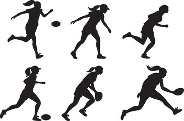 Woman playing football symbol and sign silhouette, female football player vector illustration design, isolated on a white background.