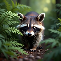 Obraz premium A small, furry animal with a distinctive mask on its face, known for its agility and omnivorous diet