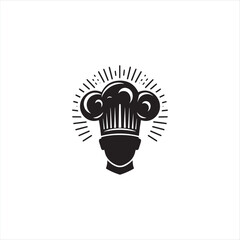 Illustration of a cook with his hat in the shape of a cloud, on black white vector