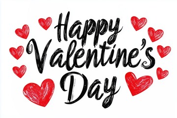 A festive design featuring the words "Happy Valentine's Day" surrounded by red hearts.