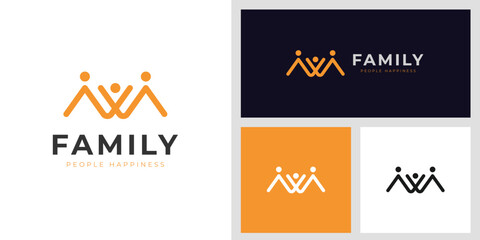 Happy family simple logo icon design with line style symbol for dad and mom stand together, Relationship concept logo