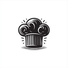Illustration of a cook with his hat in the shape of a cloud, on black white vector