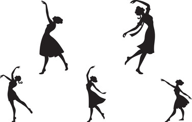 Obraz premium A set of woman dancing silhouettes, a female dancer vector illustration design, isolated on a white background.
