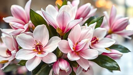 Obraz premium Beautiful Magnolia Arrangement Greeting Card Design, Hand Drawn Style, Bright Colors