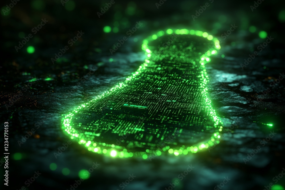 Aufkleber Glowing green patterns illuminate a dark surface resembling a keyhole in a mystical environment