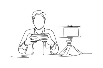 Continuous one line drawing live streaming concept. Doodle vector illustration.