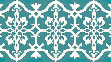 Elegant Teal And White Floral Arabesque Design