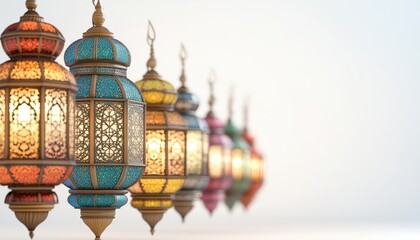 Obraz premium Colorful Moroccan Lanterns Hanging Decor Festive Ramadan Islamic Hanging Lights Elegant Design