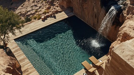 Desert oasis pool waterfall luxury relaxation