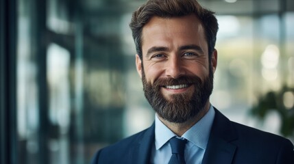 Fototapeta premium portrait of handsome man with beard and suit with blur background and copy space
