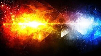 Obraz premium Abstract Background Featuring Dynamic Blend of Warm and Cool Colors with Geometric Shapes and Light Effects