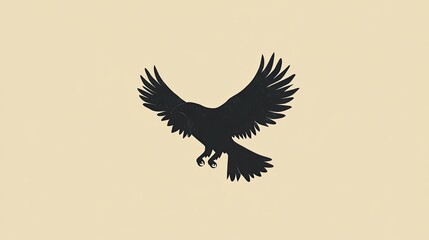 Fototapeta premium Silhouette of a raven in flight against a pale background, ideal for logos or branding