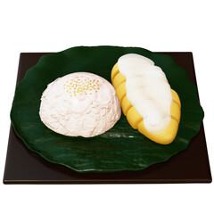 Thai Dessert , sweet sticky rice with mango On transparent background , 3D Rendering