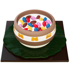 Thai Dessert , Thai gnocchi in coconut milk On transparent background , 3D Rendering
